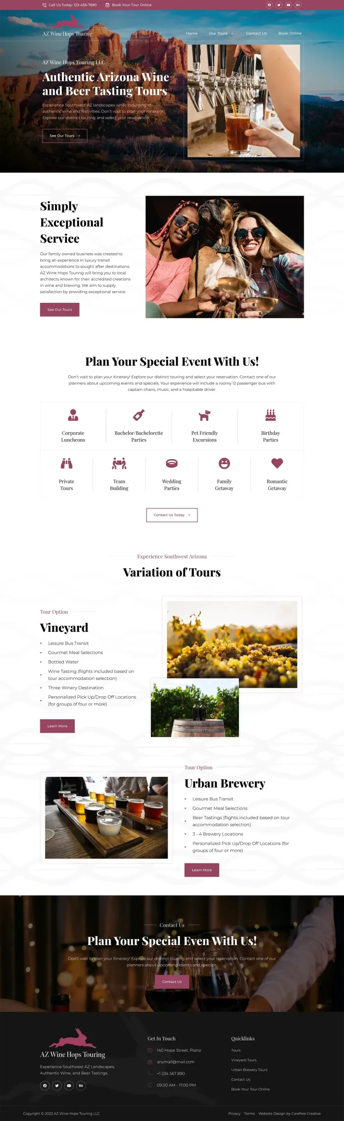 AZ Wine Hops Touring website